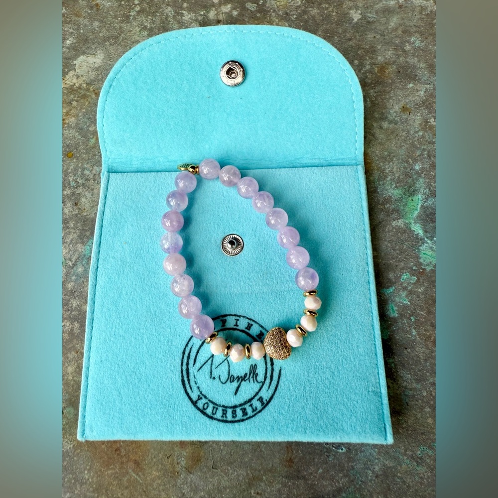 T Jazelle Crystal Heart Lavender Beaded Bracelet